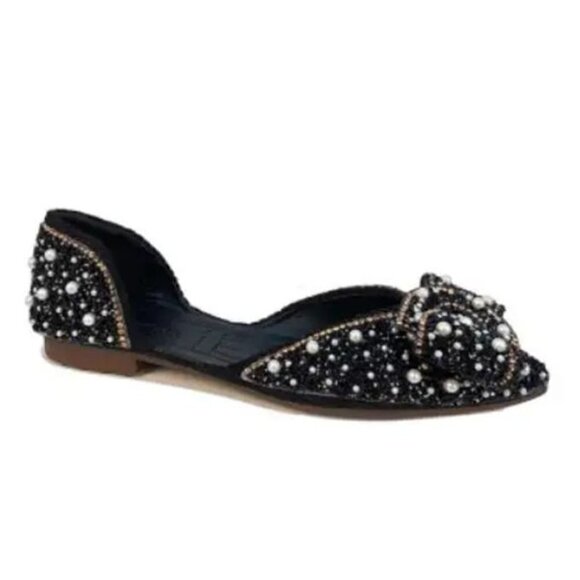 Black Sequined Pointed Toe Ballet Shoes - Picture 2 of 8